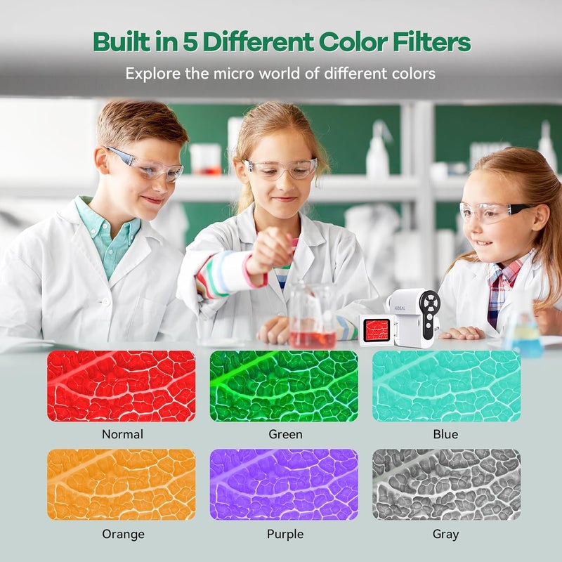 Hideal HP20 IPS Microscope for Kids: [3-in-1] [Easy and Fun] 2" Portable Handheld Microscope Miniscope, Pocket Mini Scope Educational Science Kit, Christmas Birthday Gifts for Kids, 32GB, White - Image 4